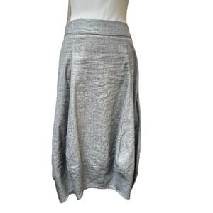 Eileen Fisher Metallic Linen Blend Skirt Women's Size Small Silver Gray